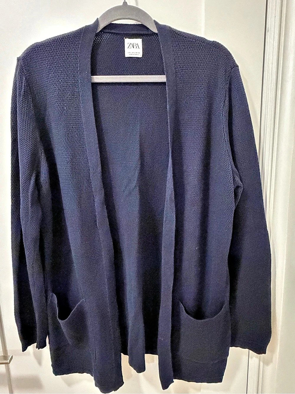 Zara Open Front Cardigan in Blue Size Medium